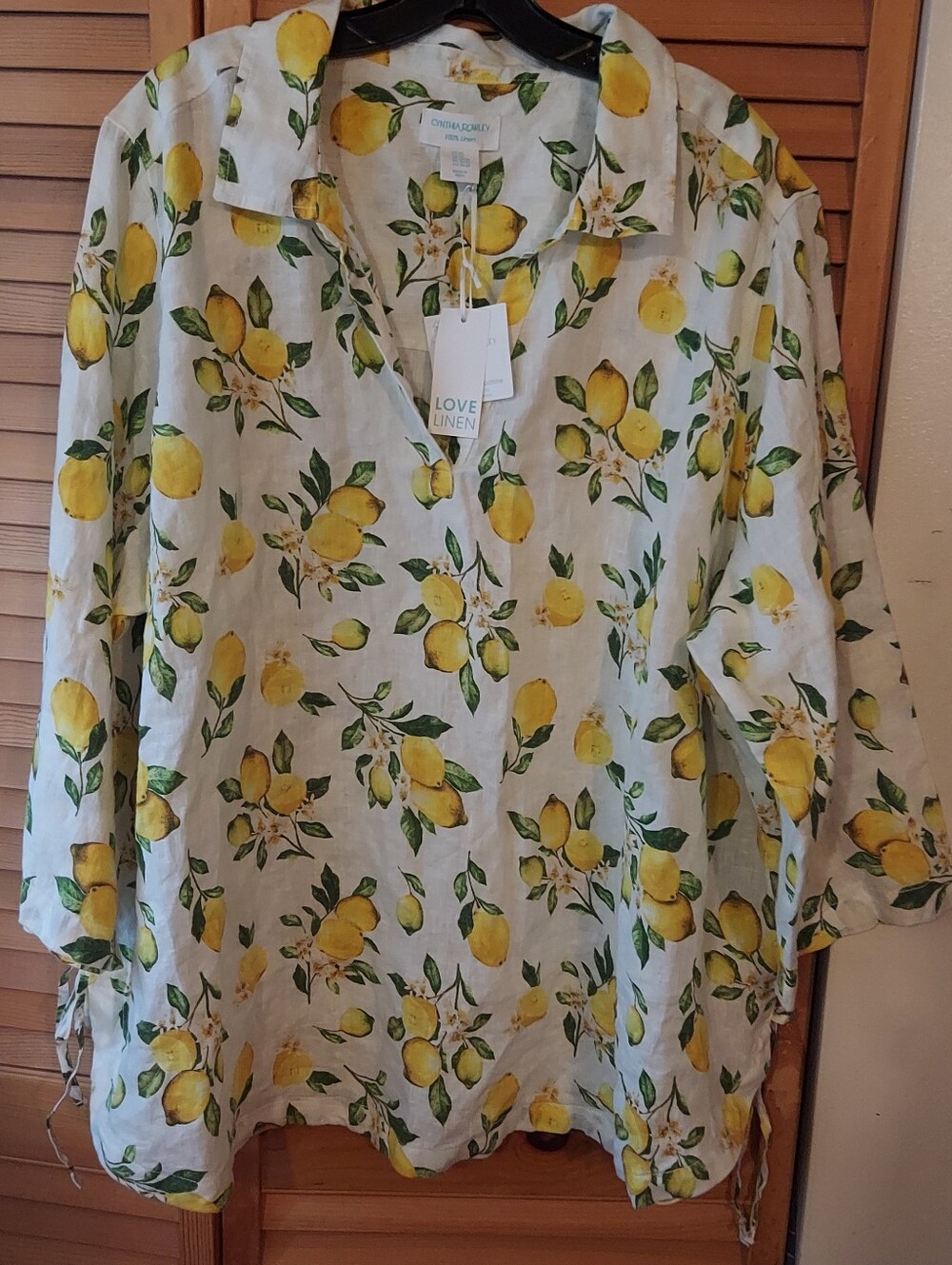 NWT Cynthia Rowley Lemon Print Tunic Blouse Women's 3X Linen Resortwear Flowy
